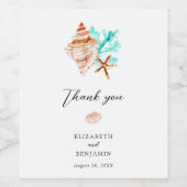 Elegant Coastal Seashell Thank you Beach Wedding ワインラベル (シングルラベル)
