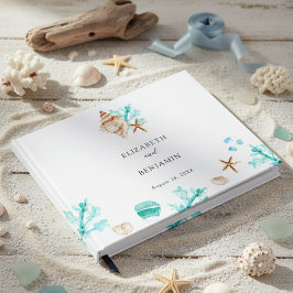 Elegant Coastal Seashell Watercolor Beach Wedding ゲストブック