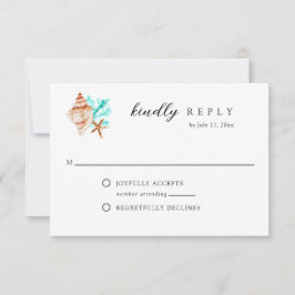 Elegant Coastal Seashell Watercolor Beach Wedding 出欠カード