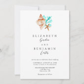 Elegant Coastal Seashell Watercolor Beach Wedding 招待状 (正面)