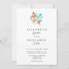Elegant Coastal Seashell Watercolor Beach Wedding 招待状