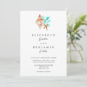 Elegant Coastal Seashell Watercolor Beach Wedding 招待状 (スタンド正面)