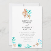 Elegant Coastal Seashell Watercolor Beach Wedding 招待状 (正面)