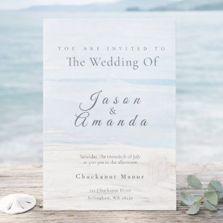 Elegant Coastal Soft Blue Watercolor  Invitation 招待状