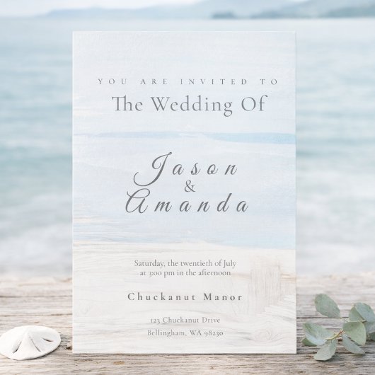 Elegant Coastal Soft Blue Watercolor  Invitation 招待状