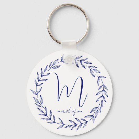 Elegant Cobalt Blue Personalized Monogram Keychain キーホルダー (正面)
