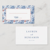 Elegant Cobalt Floral Border プレイスカード (正面/裏面)