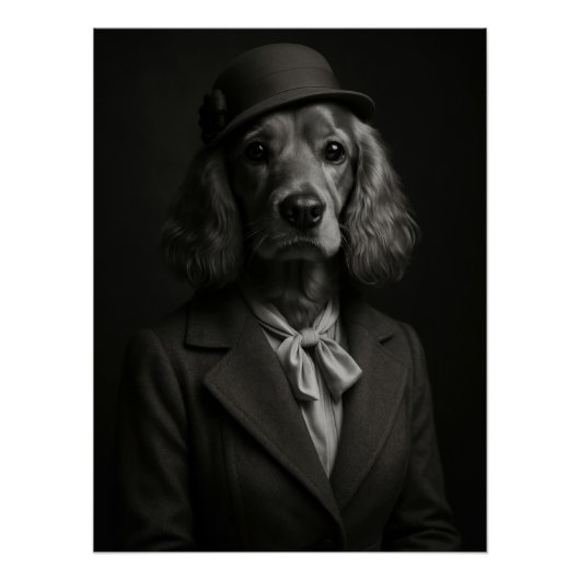 Elegant Cocker Spaniel in Cloche Hat & Scarf ポスター (正面)