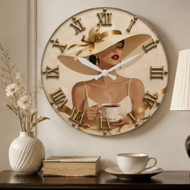 Elegant Coffee Lady Luxury Fashion Woman Art ラージ壁時計