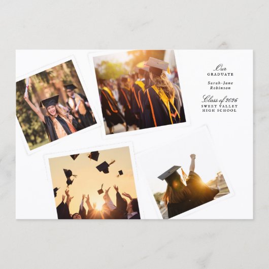 elegant collage 4 photo black white class of 2026 案内状 (正面)