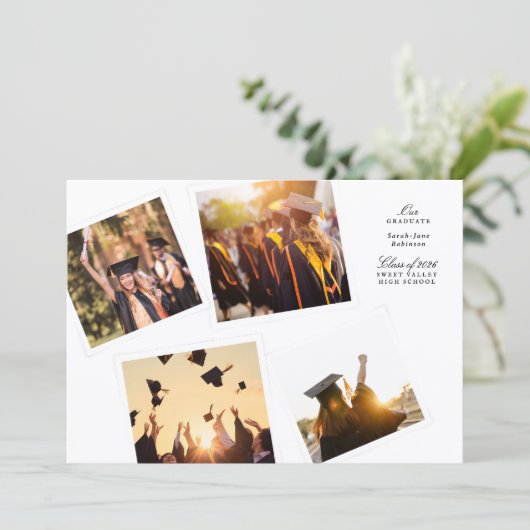 elegant collage 4 photo black white class of 2026 案内状 (スタンド正面)