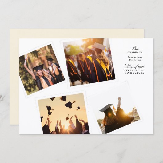 elegant collage 4 photo black white class of 2026 案内状 (正面/裏面)