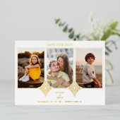 Elegant Collage Lace Romantic 3 Photos Couple 箔招待状 (立ち正面)