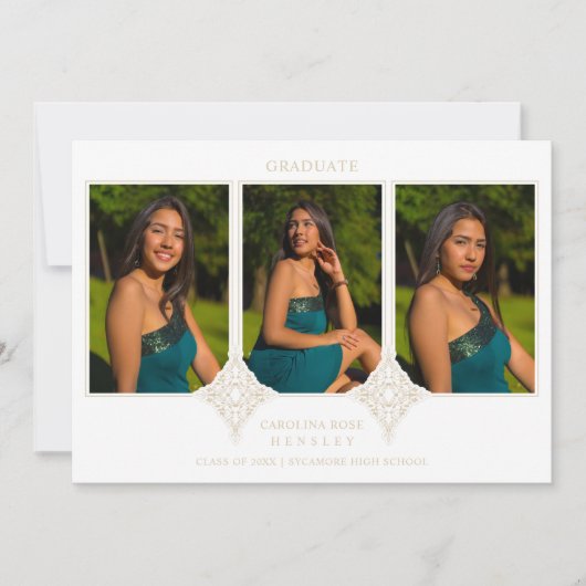 Elegant Collage Lace Romantic 3 Photos Graduation 招待状 (正面)