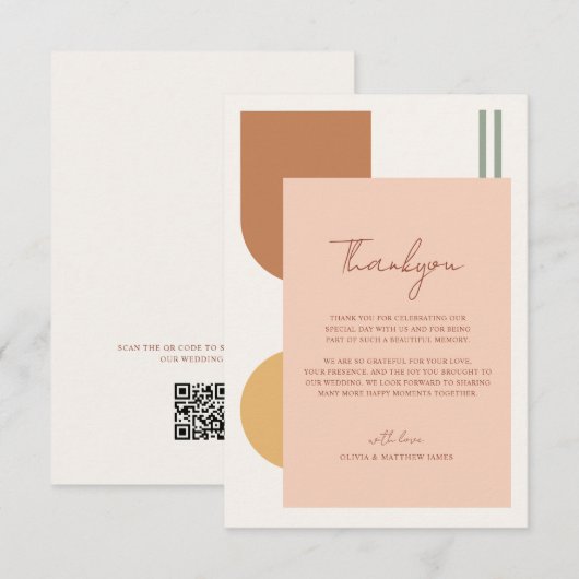 Elegant Colorful Boho Arches QR Code Wedding サンキューカード (正面/裏面)