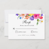Elegant  Colorful Bold Watercolor Floral wedding 出欠カード (正面)