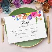 Elegant  Colorful Bold Watercolor Floral wedding 出欠カード