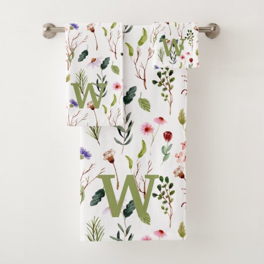 Elegant Colorful Floral Personalized Monogram バスタオルセット (インサイチュ)