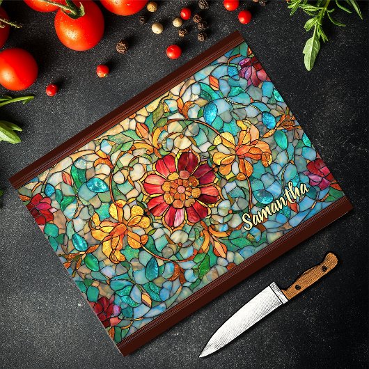 Elegant colorful floral stained glass カッティングボード