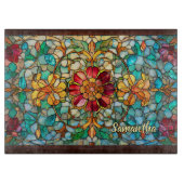 Elegant colorful floral stained glass カッティングボード (正面)