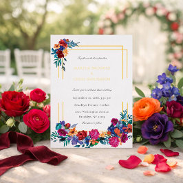 Elegant Colorful Floral Wedding 箔招待状