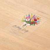 Elegant Colorful Garden Flowers Bouquet Birthday アクリル招待状 (レイダウン)