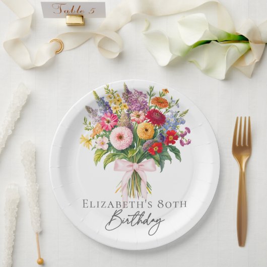 Elegant Colorful Garden Flowers Bouquet Birthday ペーパープレート (ウェディング)