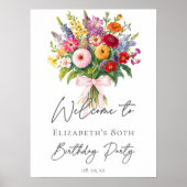 Elegant Colorful Garden Flowers Bouquet Birthday ポスター (正面)