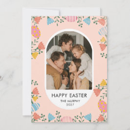 Elegant Colorful Oval Floral Easter Family Photo シーズンカード