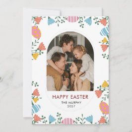Elegant Colorful Oval Floral Easter Family Photo シーズンカード
