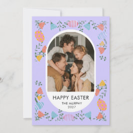 Elegant Colorful Oval Floral Easter Family Photo シーズンカード