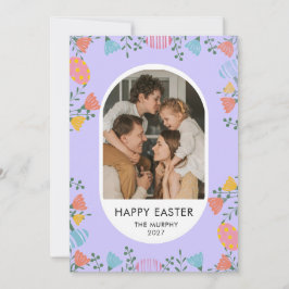 Elegant Colorful Oval Floral Easter Family Photo シーズンカード