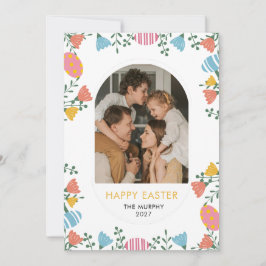 Elegant Colorful Oval Floral Easter Family Photo シーズンカード