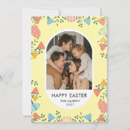 Elegant Colorful Oval Floral Easter Family Photo シーズンカード