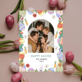 Elegant Colorful Oval Floral Easter Family Photo シーズンカード