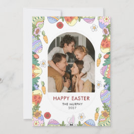 Elegant Colorful Oval Floral Easter Family Photo シーズンカード