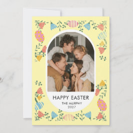 Elegant Colorful Oval Floral Easter Family Photo シーズンカード