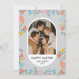 Elegant Colorful Oval Floral Easter Family Photo シーズンカード