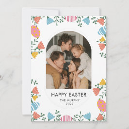 Elegant Colorful Oval Floral Easter Family Photo シーズンカード