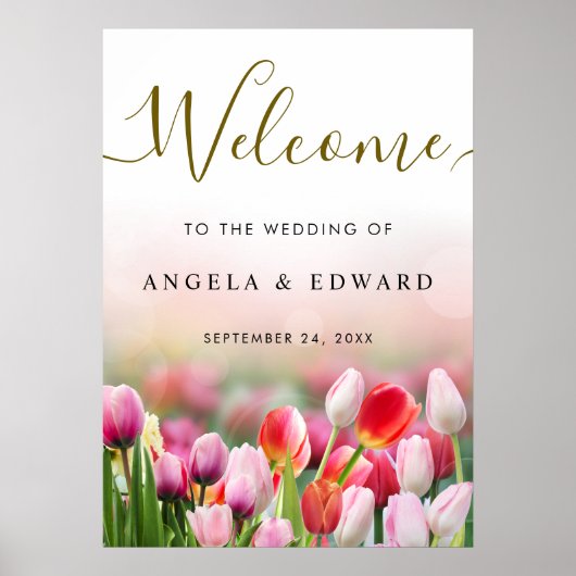 Elegant Colorful Tulip Florals Wedding Welcome ポスター (正面)