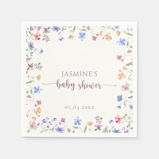 Elegant Colorful Watercolor Floral Baby Shower   スタンダードカクテルナプキン (正面)