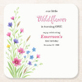 Elegant Colorful Wildflower 1st Birthday Party スクエアペーパーコースター (正面)