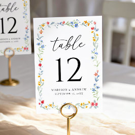 Elegant Colorful Wildflower Meadow Wedding テーブルナンバー
