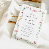 Elegant Colorful Wildflower Pink Bow Wedding 招待状