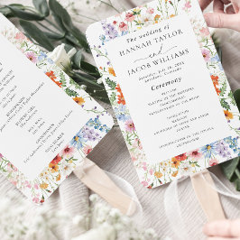 Elegant Colorful Wildflower Wedding Program ハンドファン