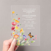 Elegant Colorful Wildflowers Butterfly Wedding アクリル招待状 (インサイチュ (ポータブル))