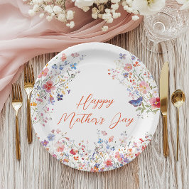 Elegant Colorful Wildflowers Happy Mother's Day ペーパープレート