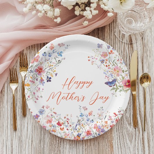 Elegant Colorful Wildflowers Happy Mother's Day ペーパープレート