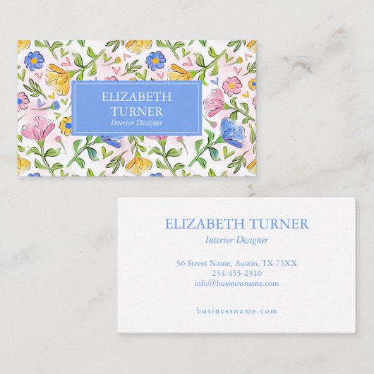 Elegant Colourful Rustic Floral Pattern 名刺 (正面/裏面)