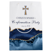 Elegant Confirmation Church Party Customized Blue ミディアムペーパーバッグ (正面)